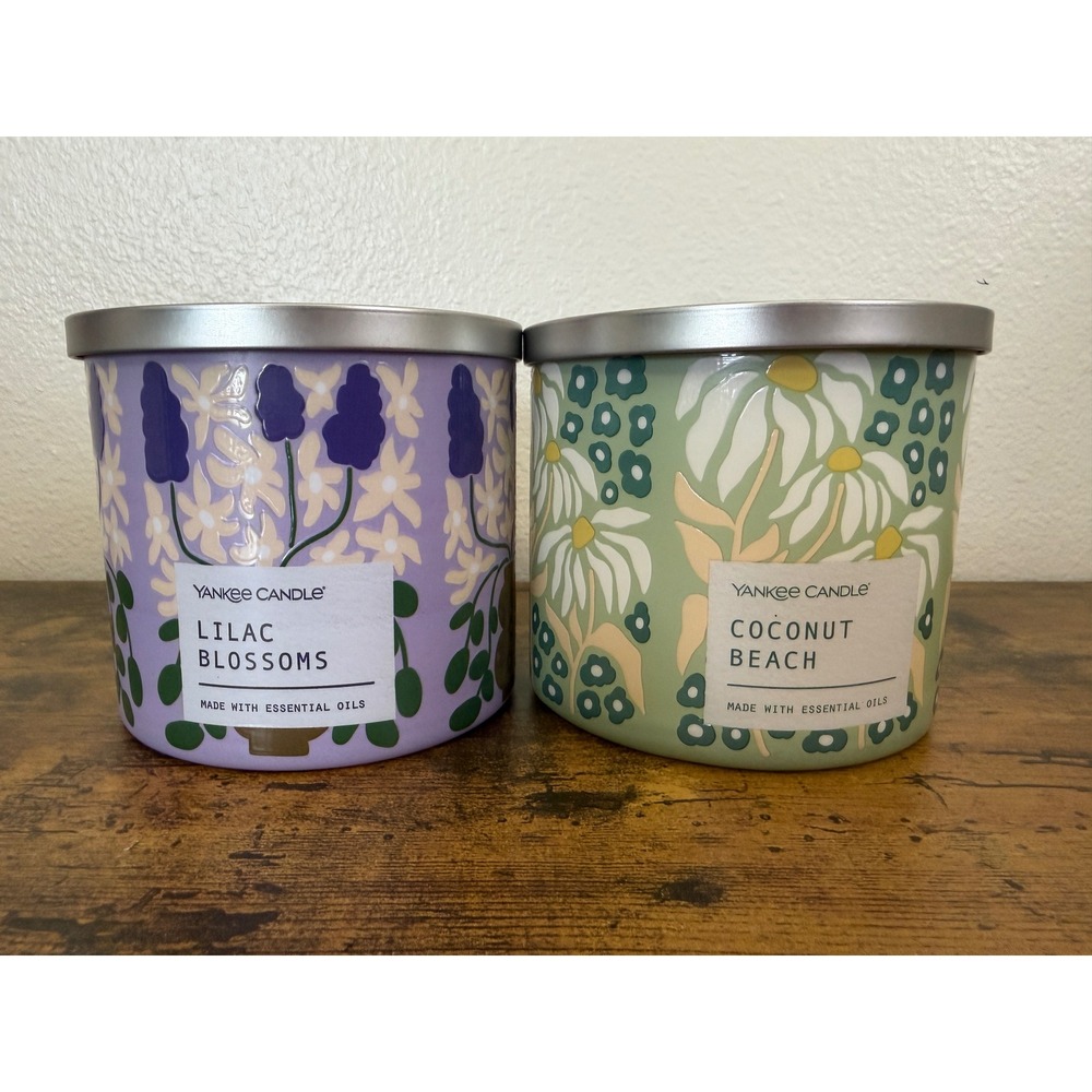 Yankee Candle 3 Wick Candle Set Lilac Blossoms & Coconut Beach 14.5oz New